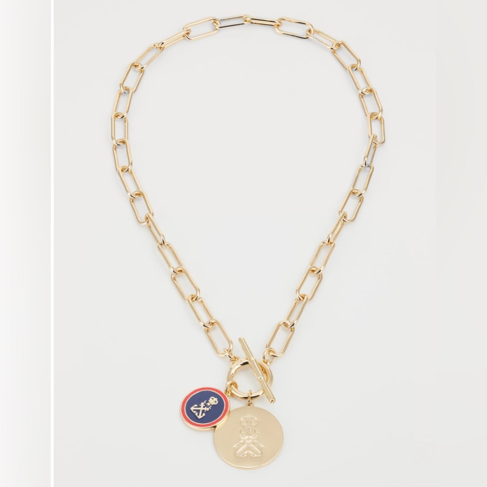 Ralph Lauren Nautical Logo Charm Pendant Link Toggle Necklace - Picture 2 of 11